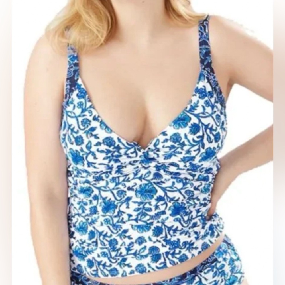 Tommy Bahama Blue and White Floral Swim Top